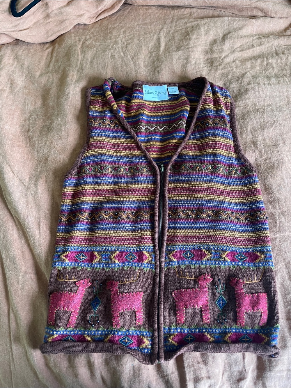 Striped Alpaca Western Chic Motif Zip-Front Vest